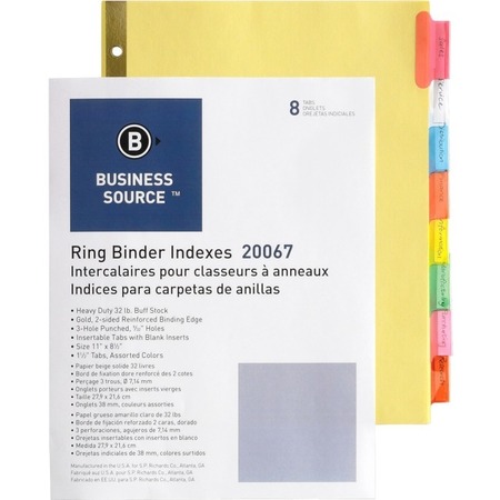 Business Source Dividers, Insert, 8-Tab, Multi 50PK BSN20067
